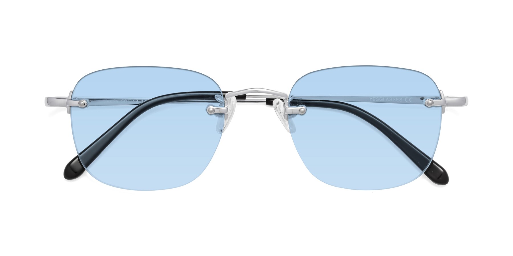 Folded Front of Leslie in Silver with Light Blue Tinted Lenses