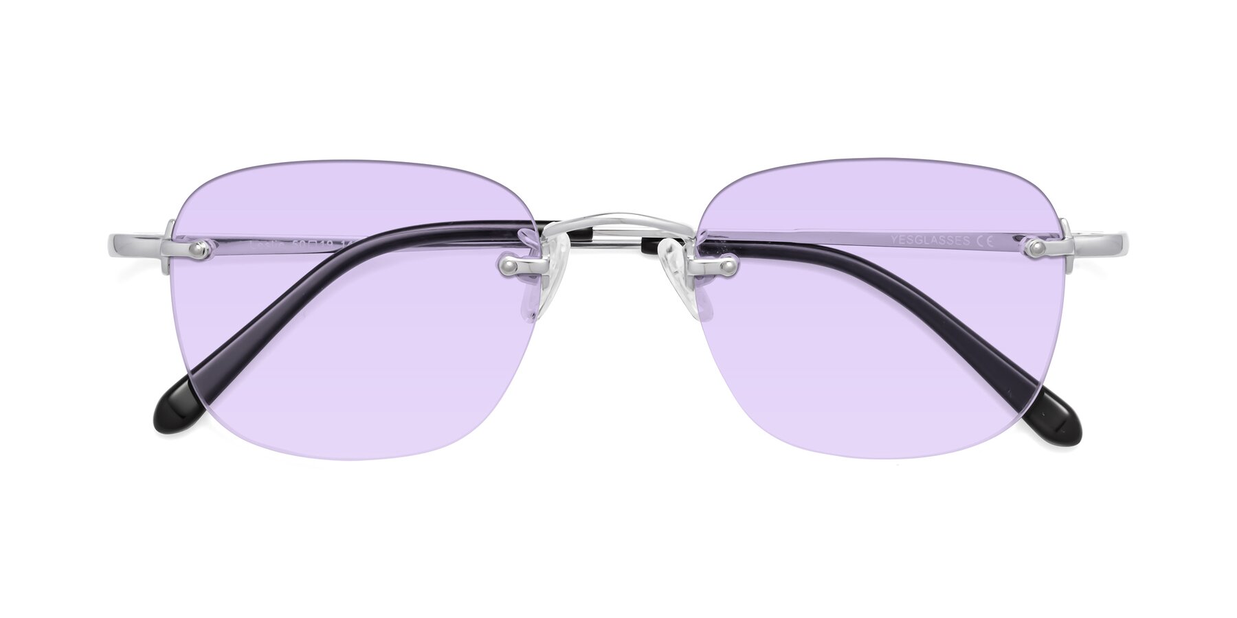 Folded Front of Leslie in Silver with Light Purple Tinted Lenses