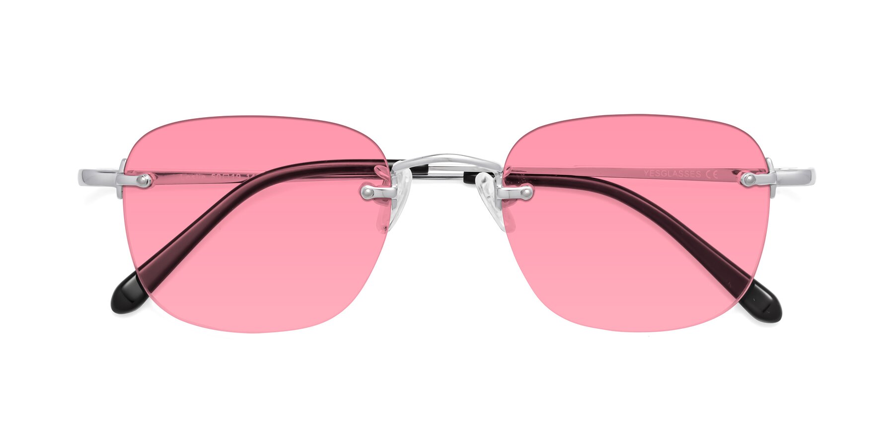 Folded Front of Leslie in Silver with Pink Tinted Lenses
