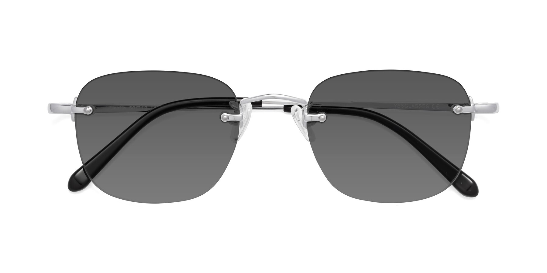 Folded Front of Leslie in Silver with Medium Gray Tinted Lenses