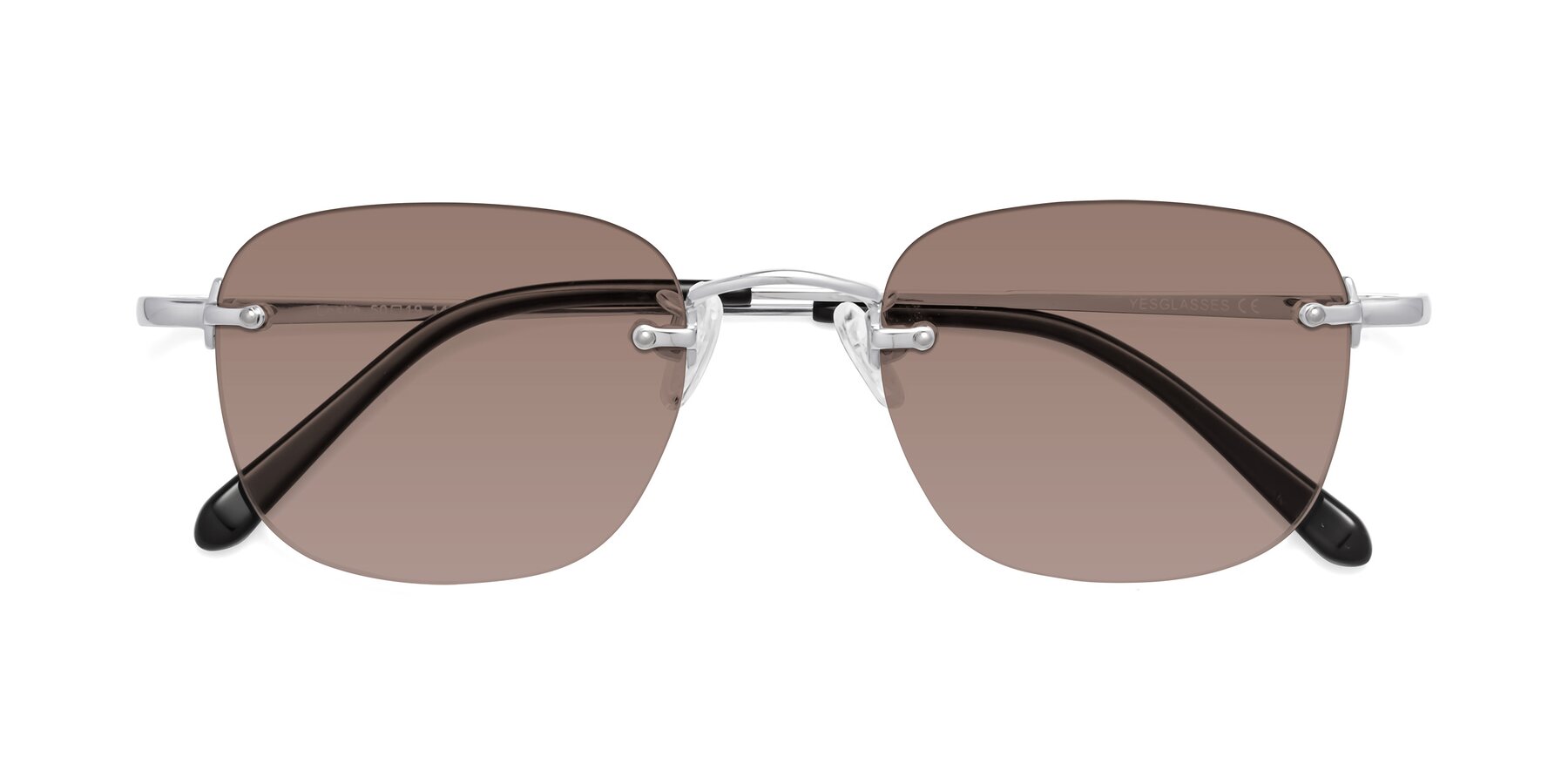 Folded Front of Leslie in Silver with Medium Brown Tinted Lenses