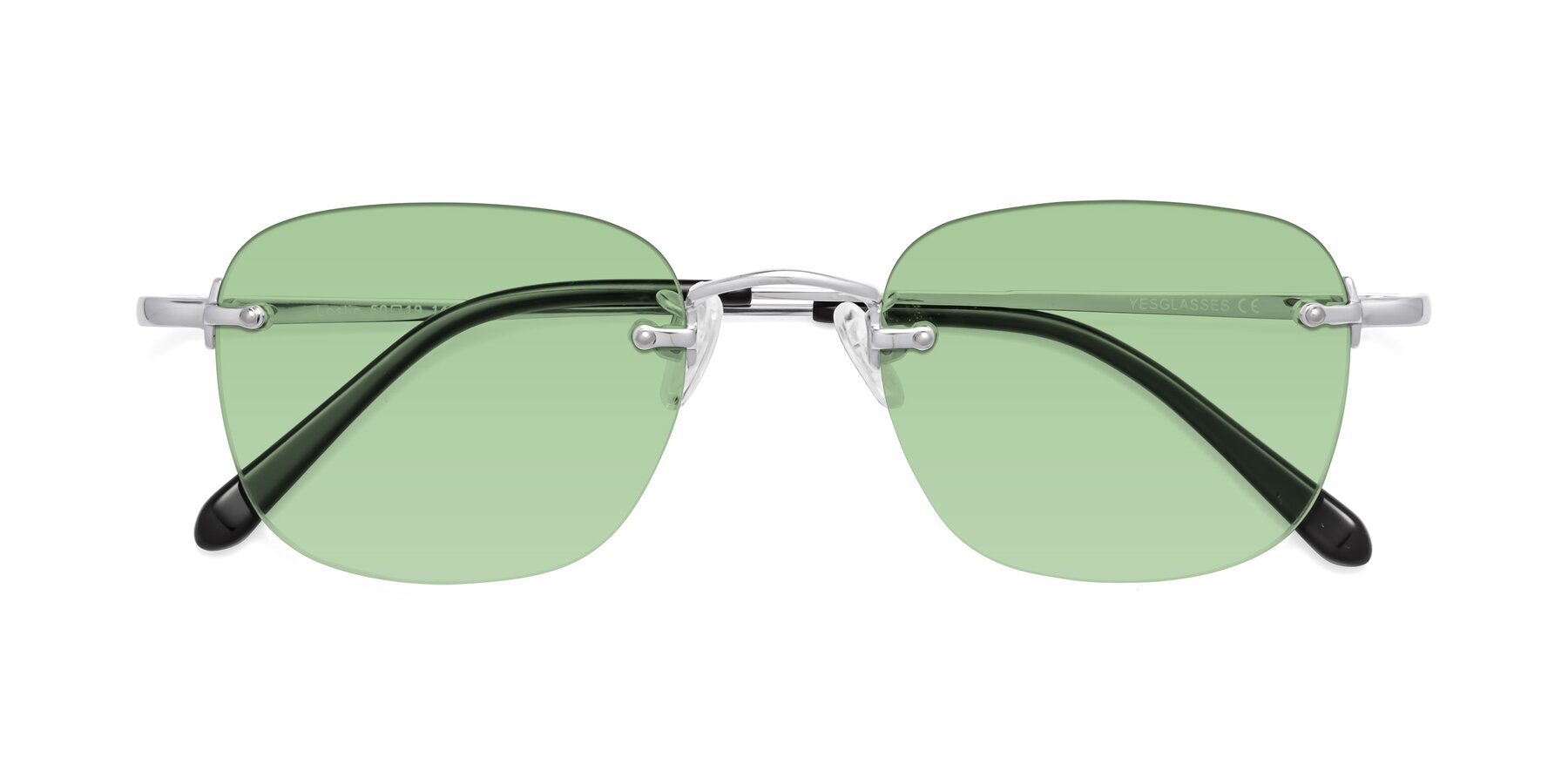 Folded Front of Leslie in Silver with Medium Green Tinted Lenses