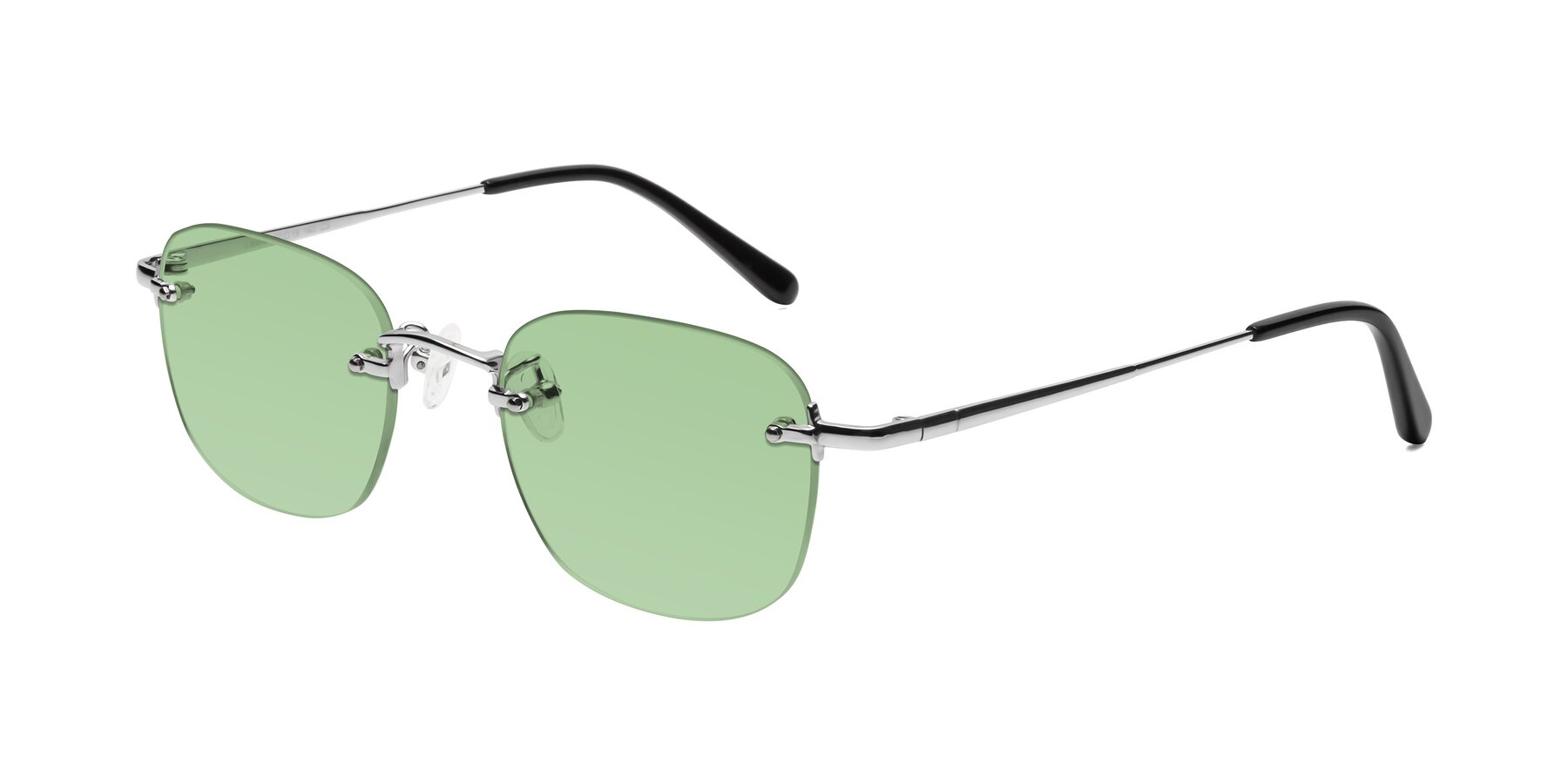 Angle of Leslie in Silver with Medium Green Tinted Lenses