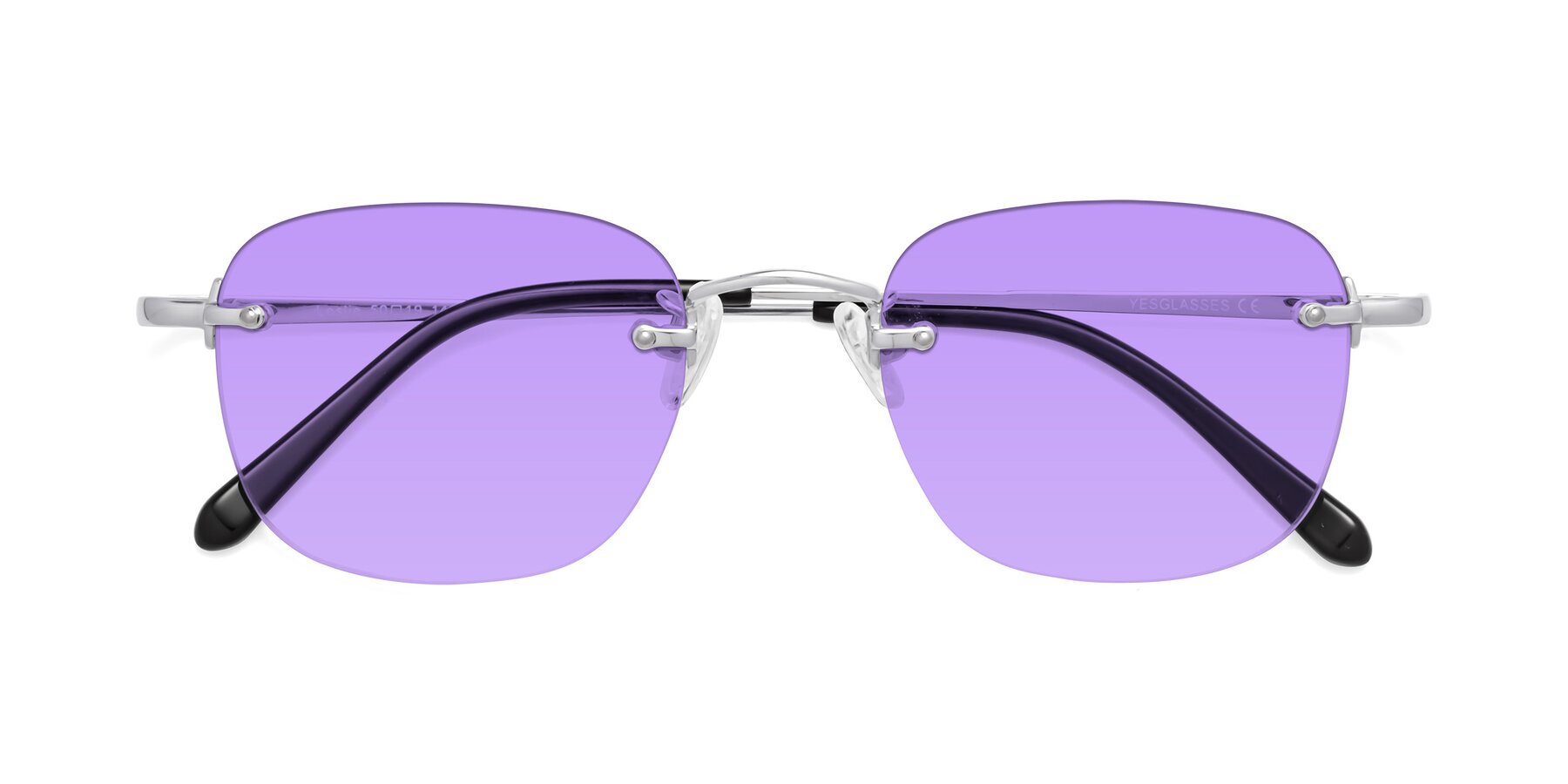 Folded Front of Leslie in Silver with Medium Purple Tinted Lenses