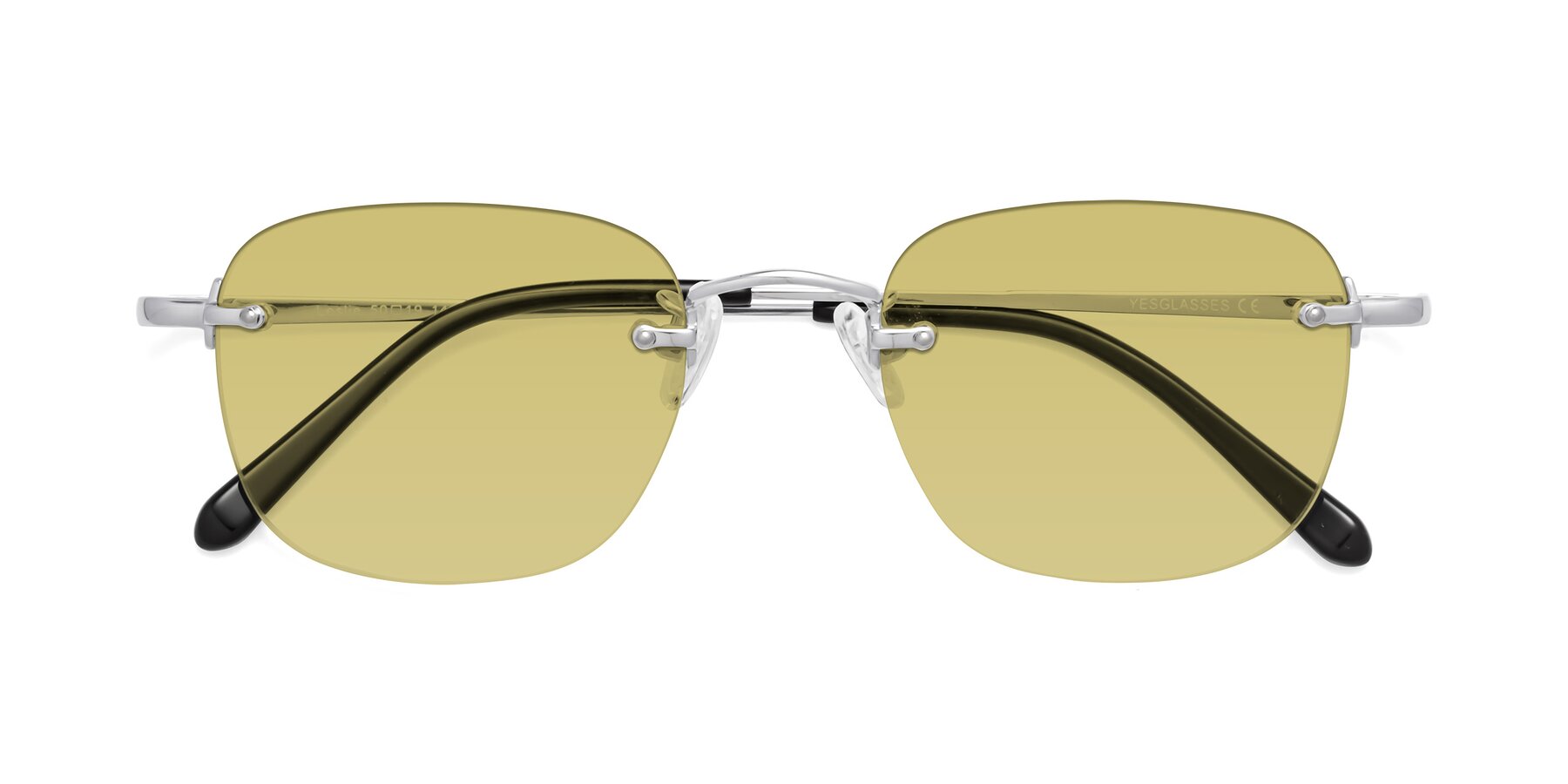 Folded Front of Leslie in Silver with Medium Champagne Tinted Lenses