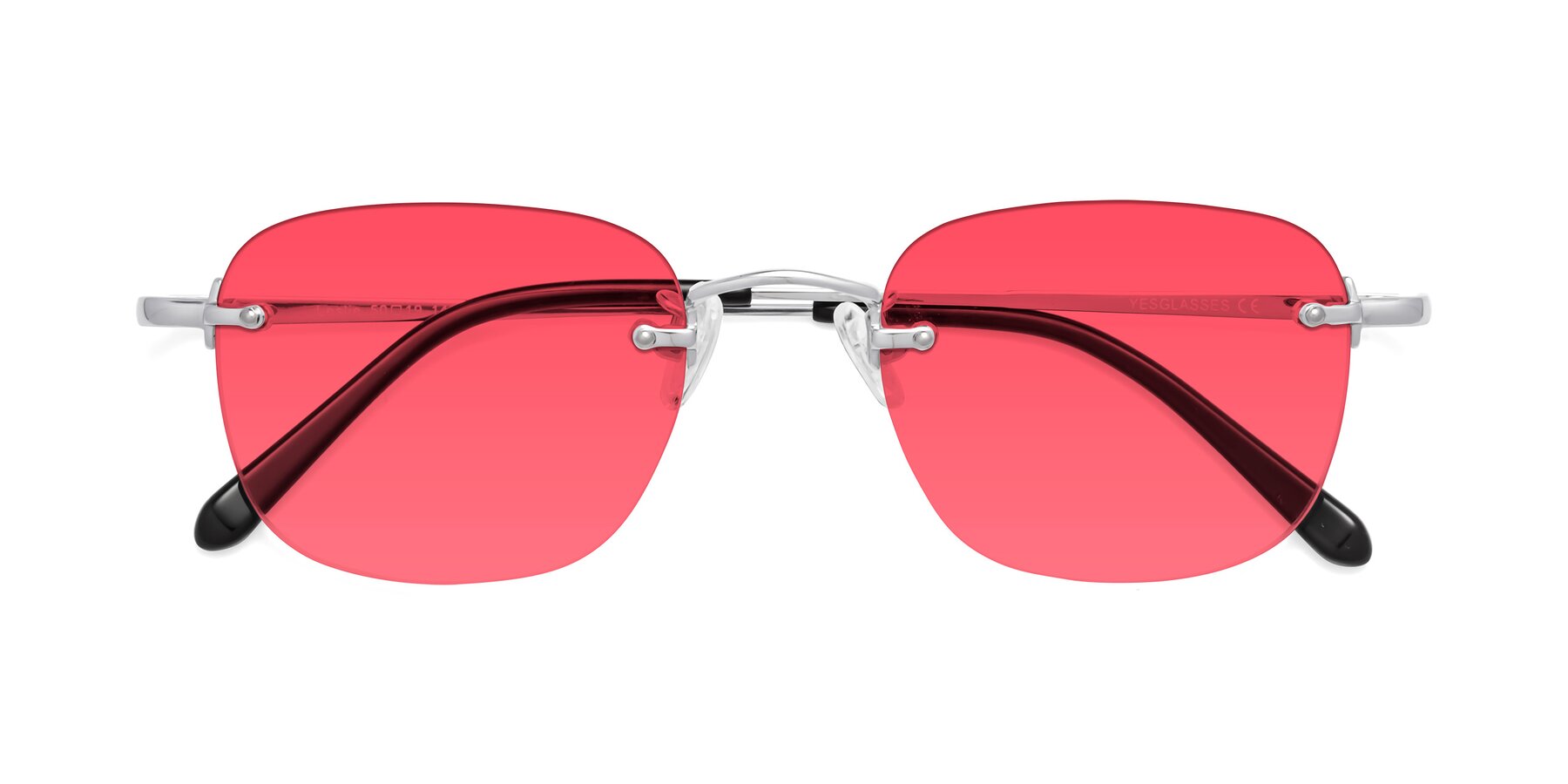 Folded Front of Leslie in Silver with Red Tinted Lenses