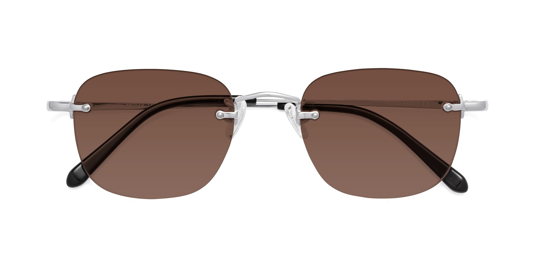 Folded Front of Leslie in Silver with Brown Tinted Lenses