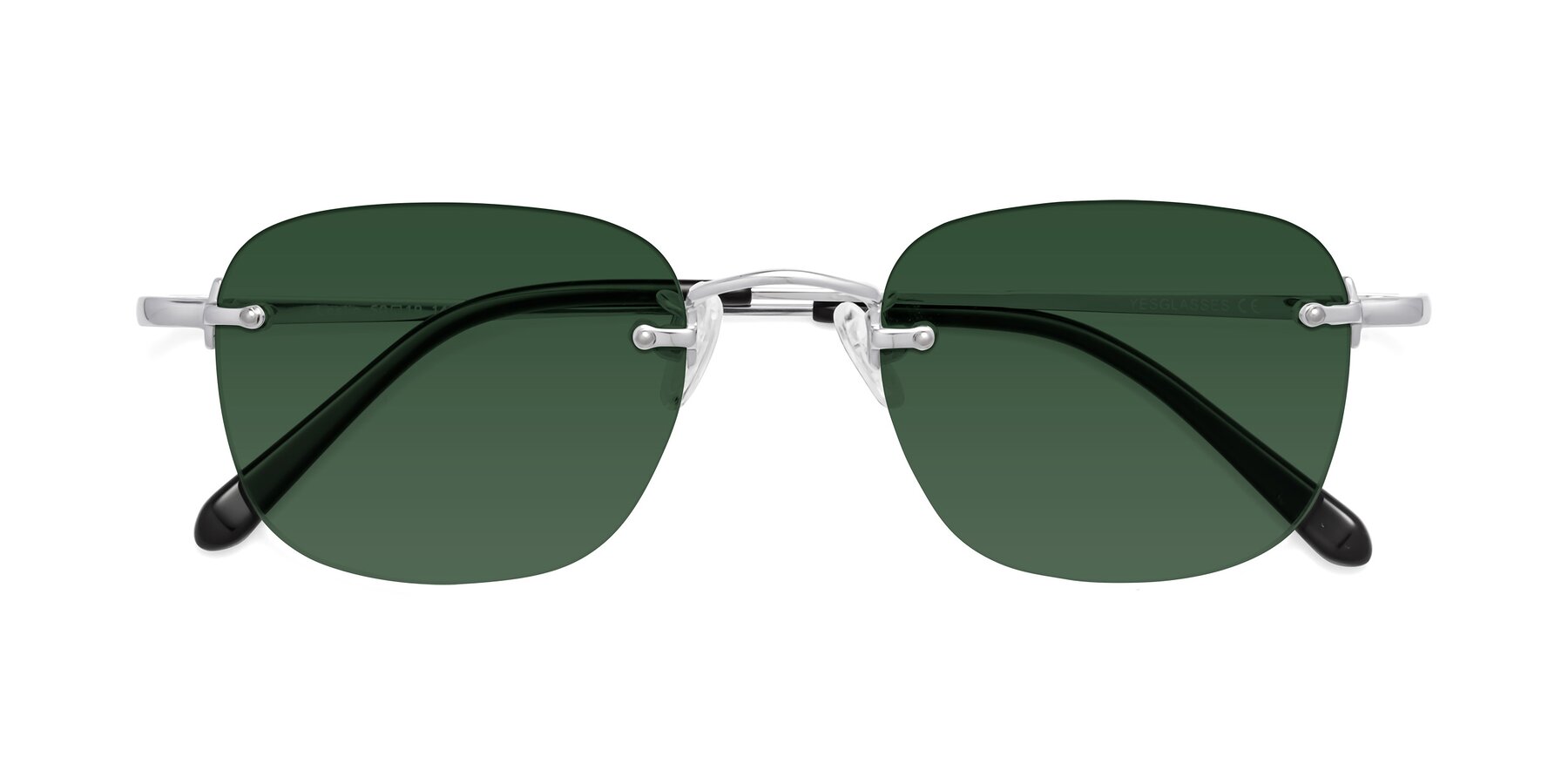 Folded Front of Leslie in Silver with Green Tinted Lenses
