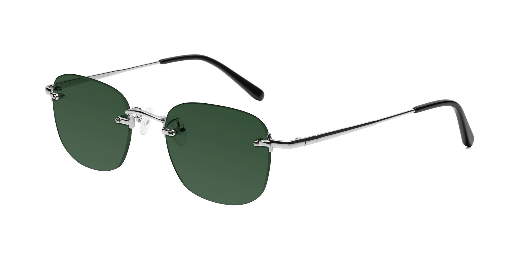 Angle of Leslie in Silver with Green Tinted Lenses