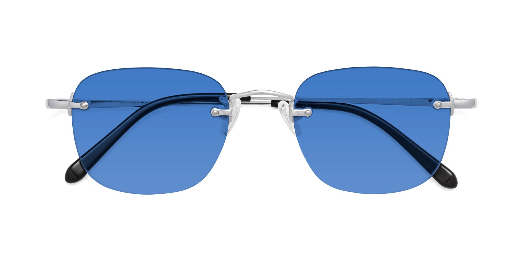Folded Front of Leslie in Silver with Blue Tinted Lenses