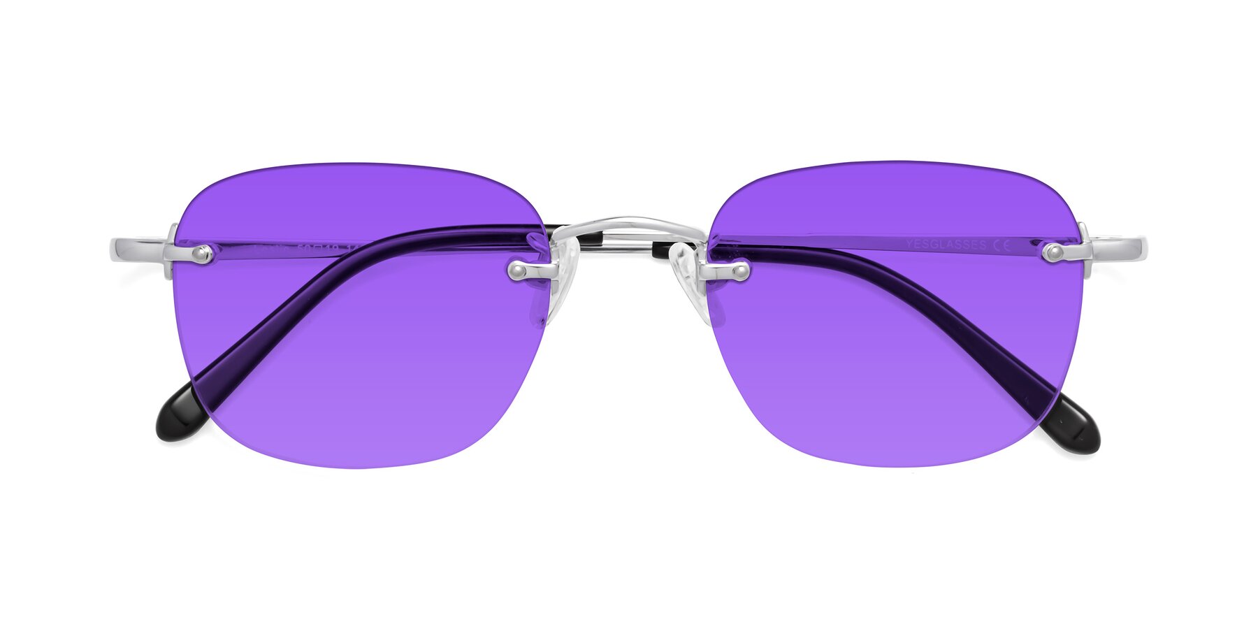 Folded Front of Leslie in Silver with Purple Tinted Lenses