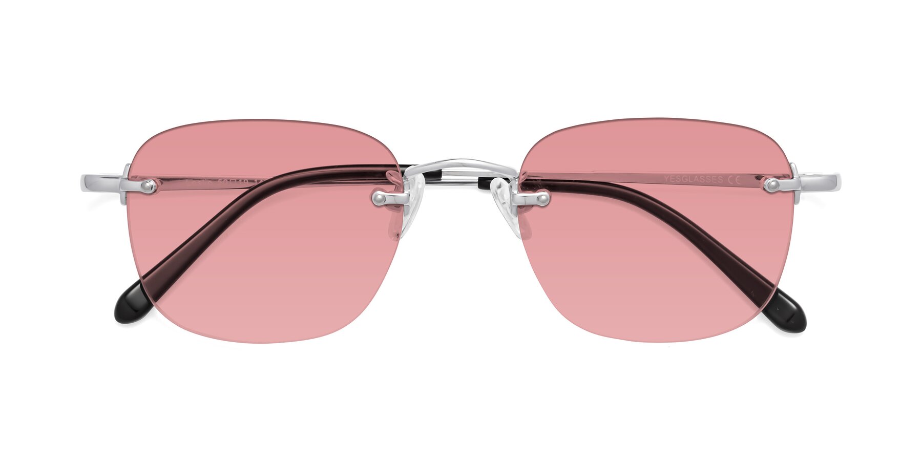 Folded Front of Leslie in Silver with Medium Garnet Tinted Lenses