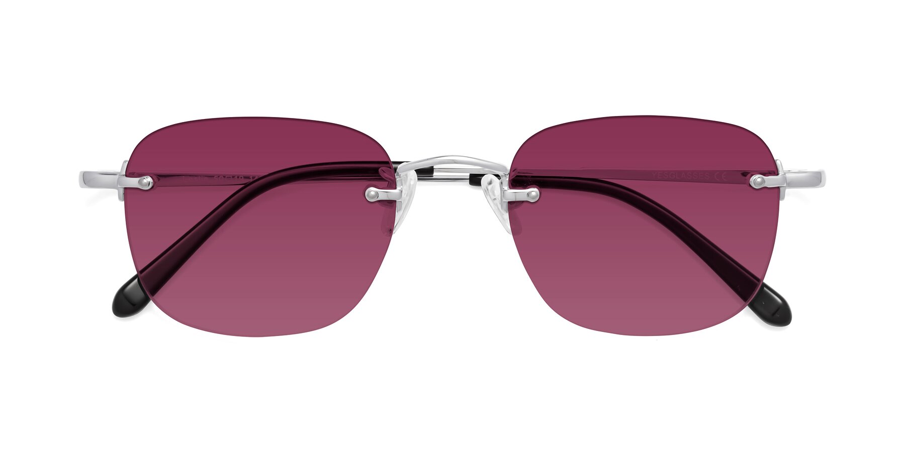 Folded Front of Leslie in Silver with Wine Tinted Lenses