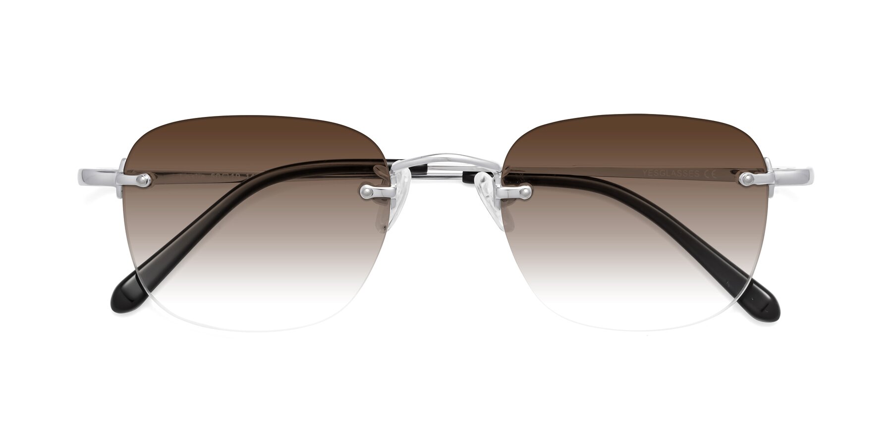 Folded Front of Leslie in Silver with Brown Gradient Lenses