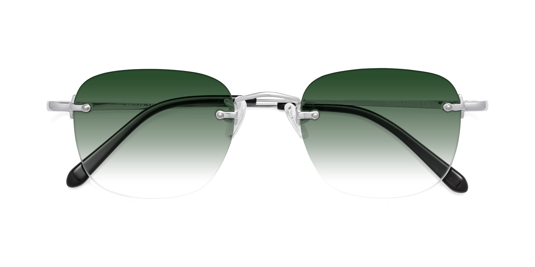 Folded Front of Leslie in Silver with Green Gradient Lenses