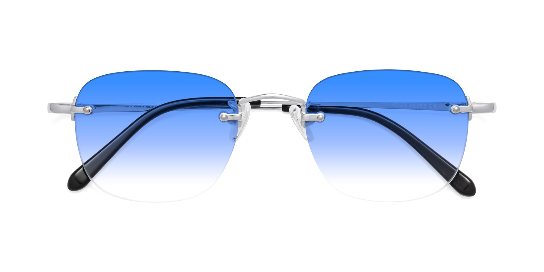 Folded Front of Leslie in Silver with Blue Gradient Lenses