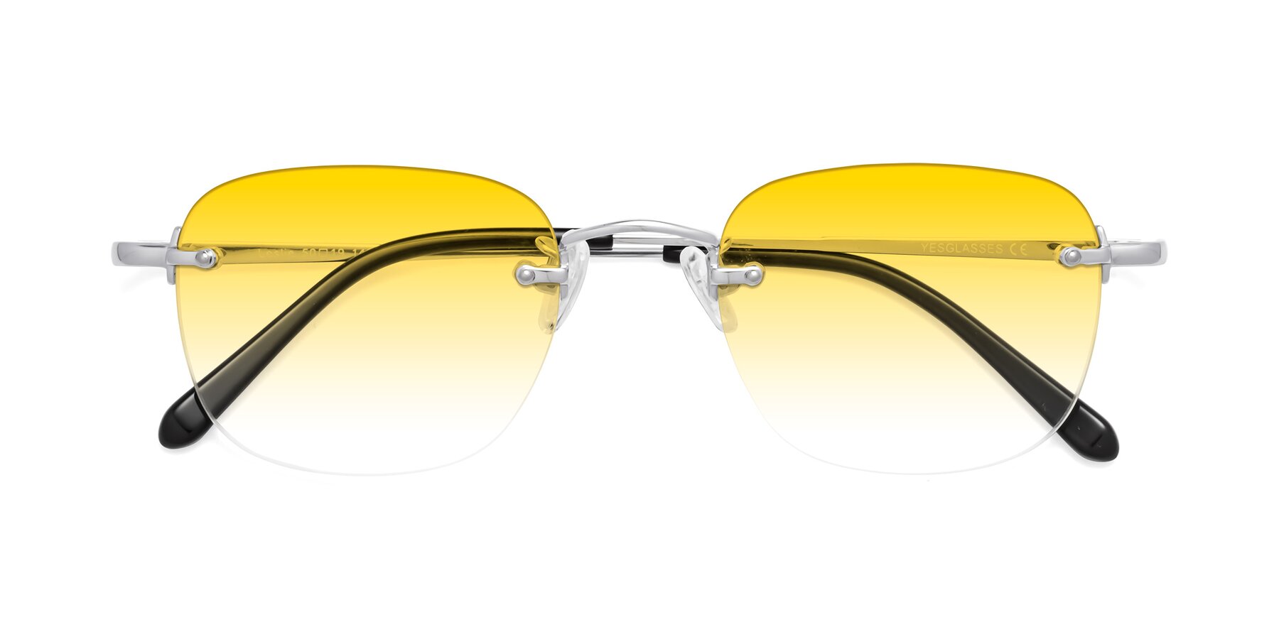 Folded Front of Leslie in Silver with Yellow Gradient Lenses