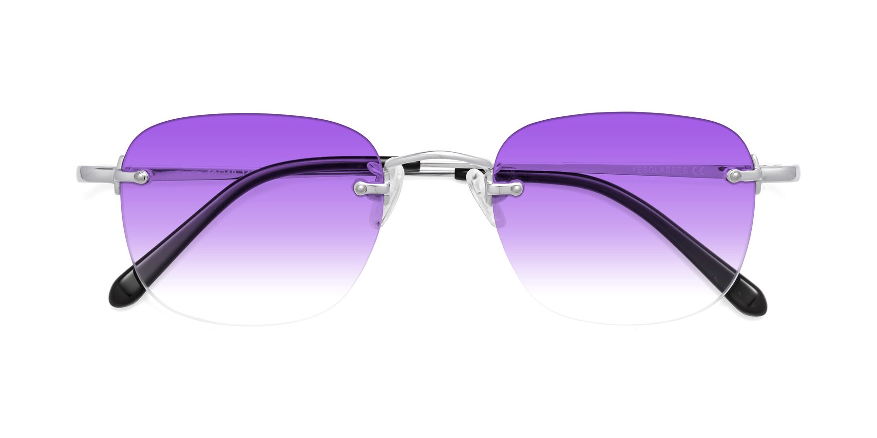 Folded Front of Leslie in Silver with Purple Gradient Lenses