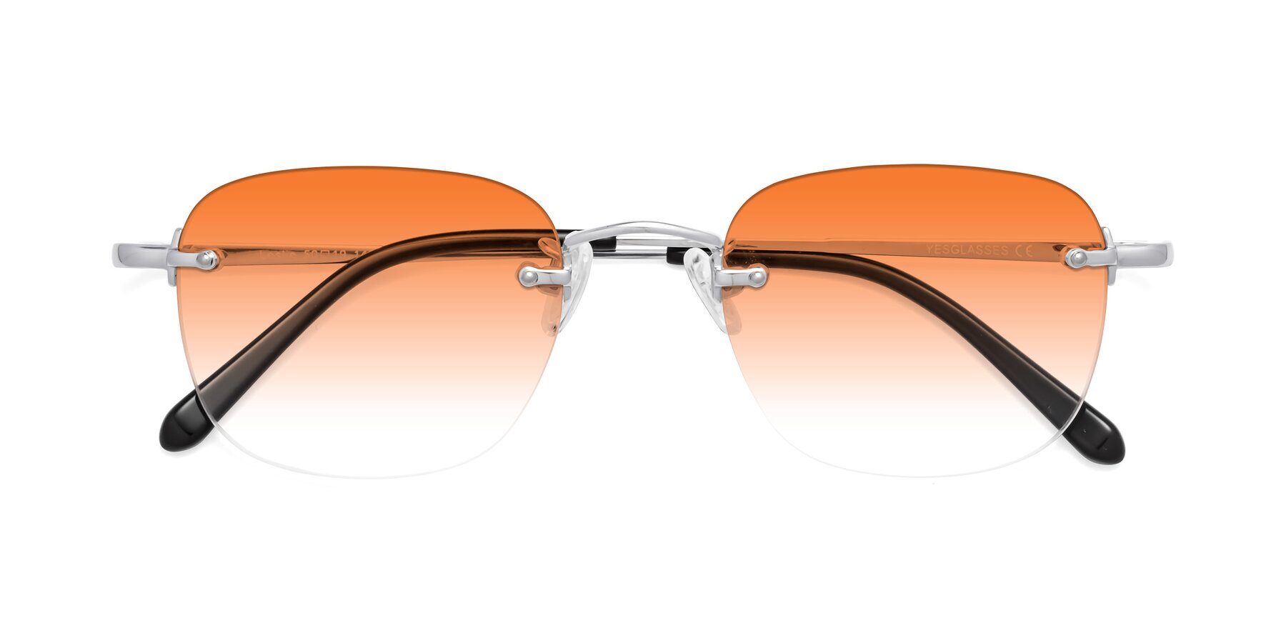 Folded Front of Leslie in Silver with Orange Gradient Lenses