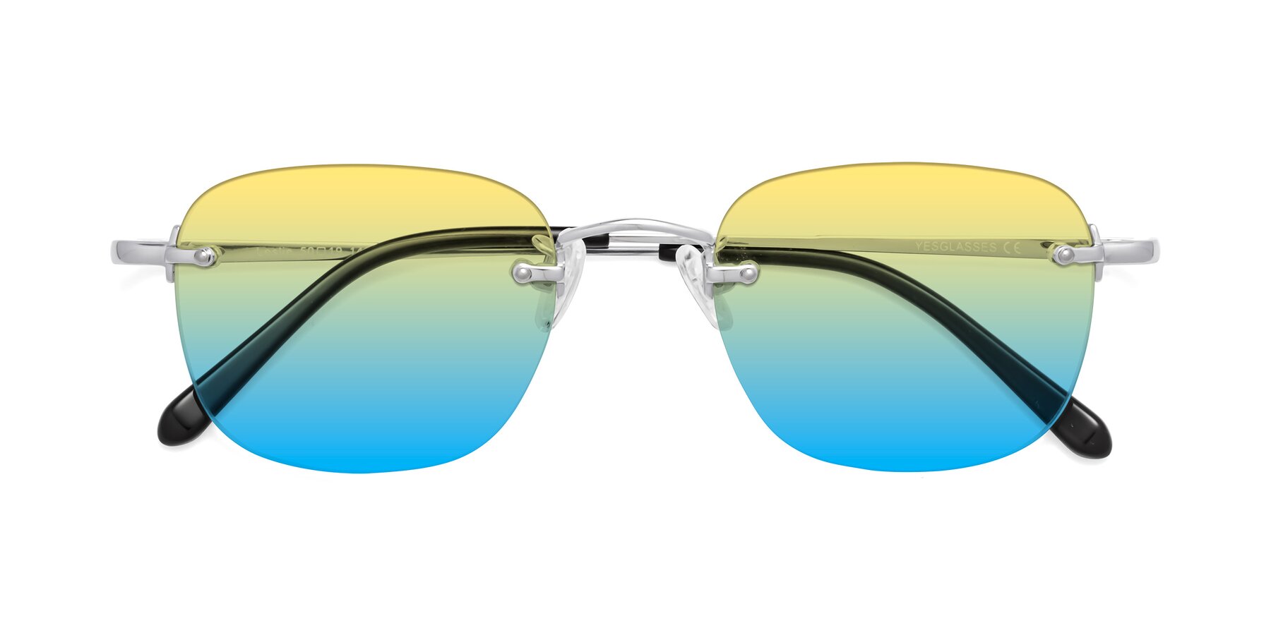 Folded Front of Leslie in Silver with Yellow / Blue Gradient Lenses