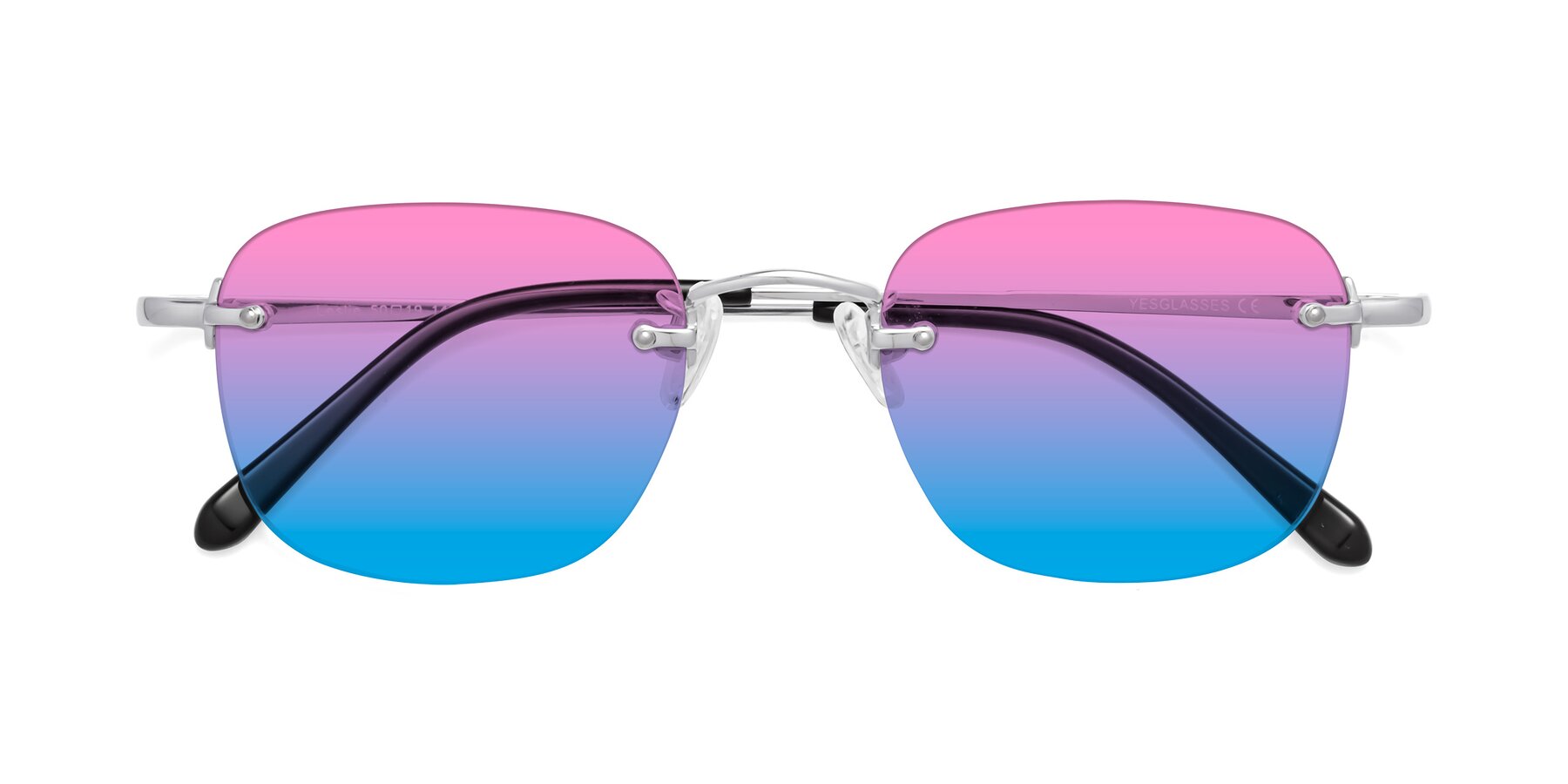 Folded Front of Leslie in Silver with Pink / Blue Gradient Lenses