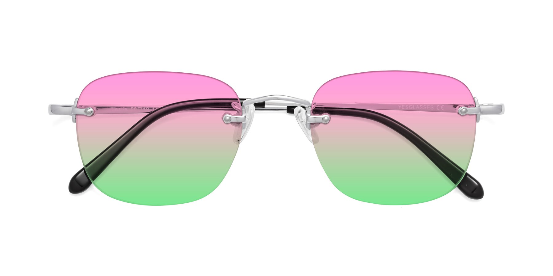 Folded Front of Leslie in Silver with Pink / Green Gradient Lenses
