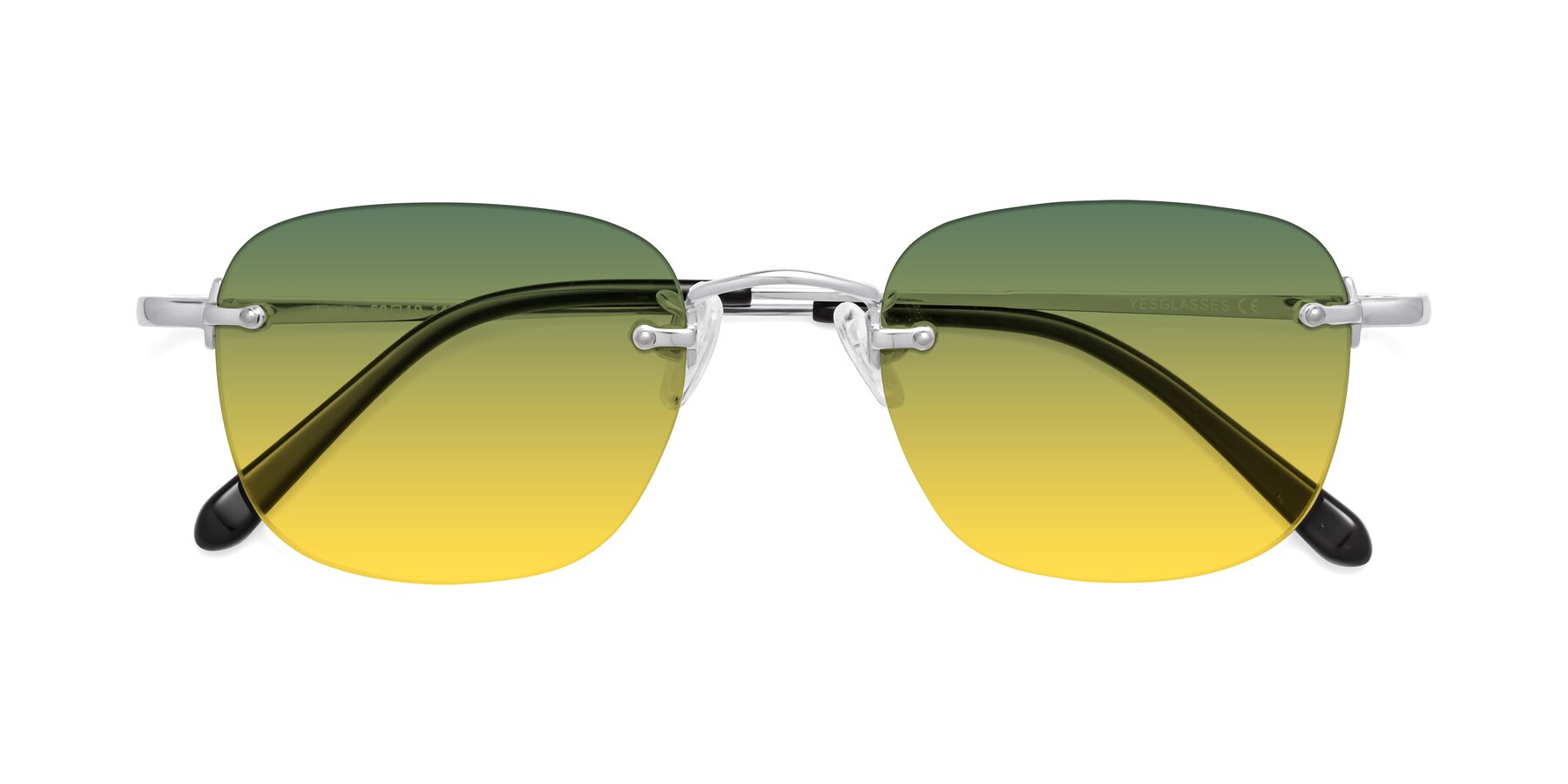 Folded Front of Leslie in Silver with Green / Yellow Gradient Lenses