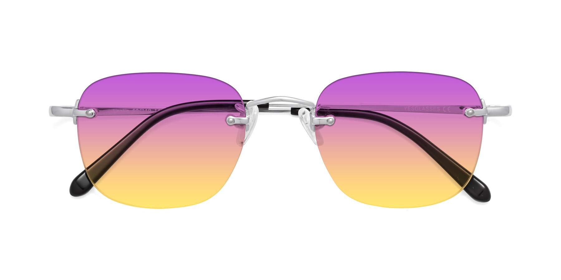 Folded Front of Leslie in Silver with Purple / Yellow Gradient Lenses
