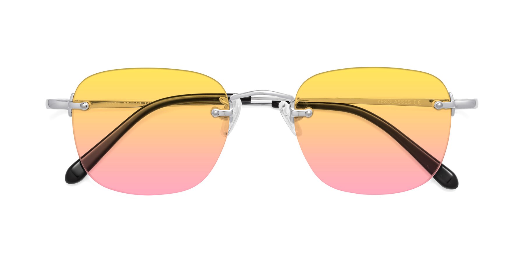 Folded Front of Leslie in Silver with Yellow / Pink Gradient Lenses