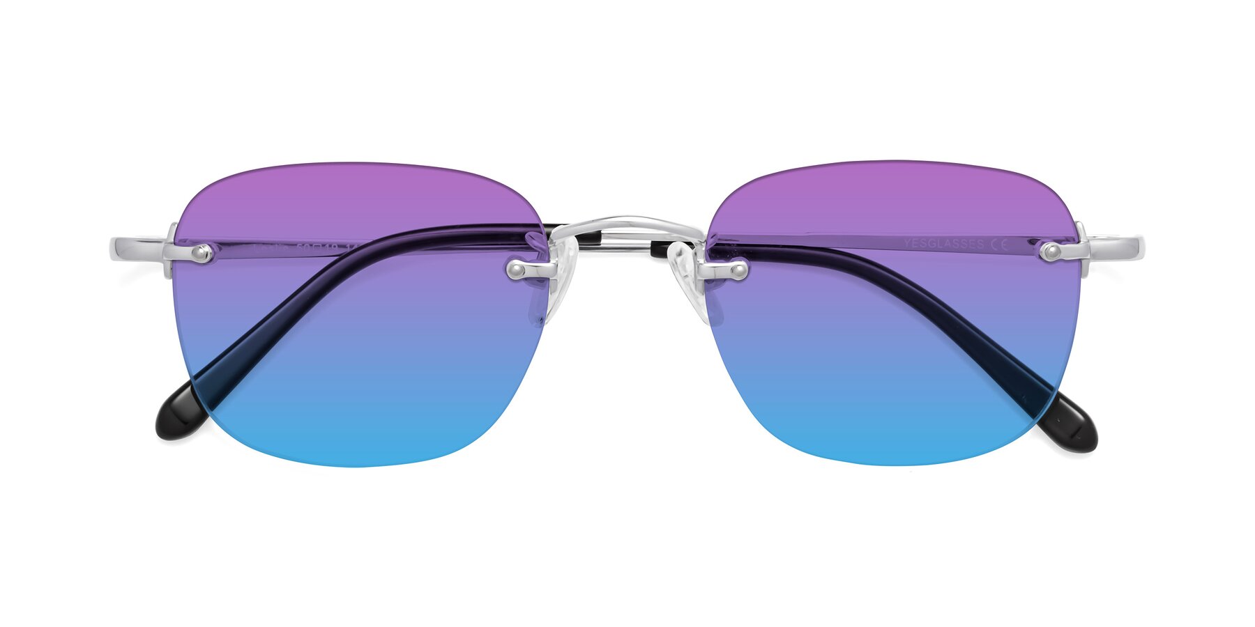 Folded Front of Leslie in Silver with Purple / Blue Gradient Lenses