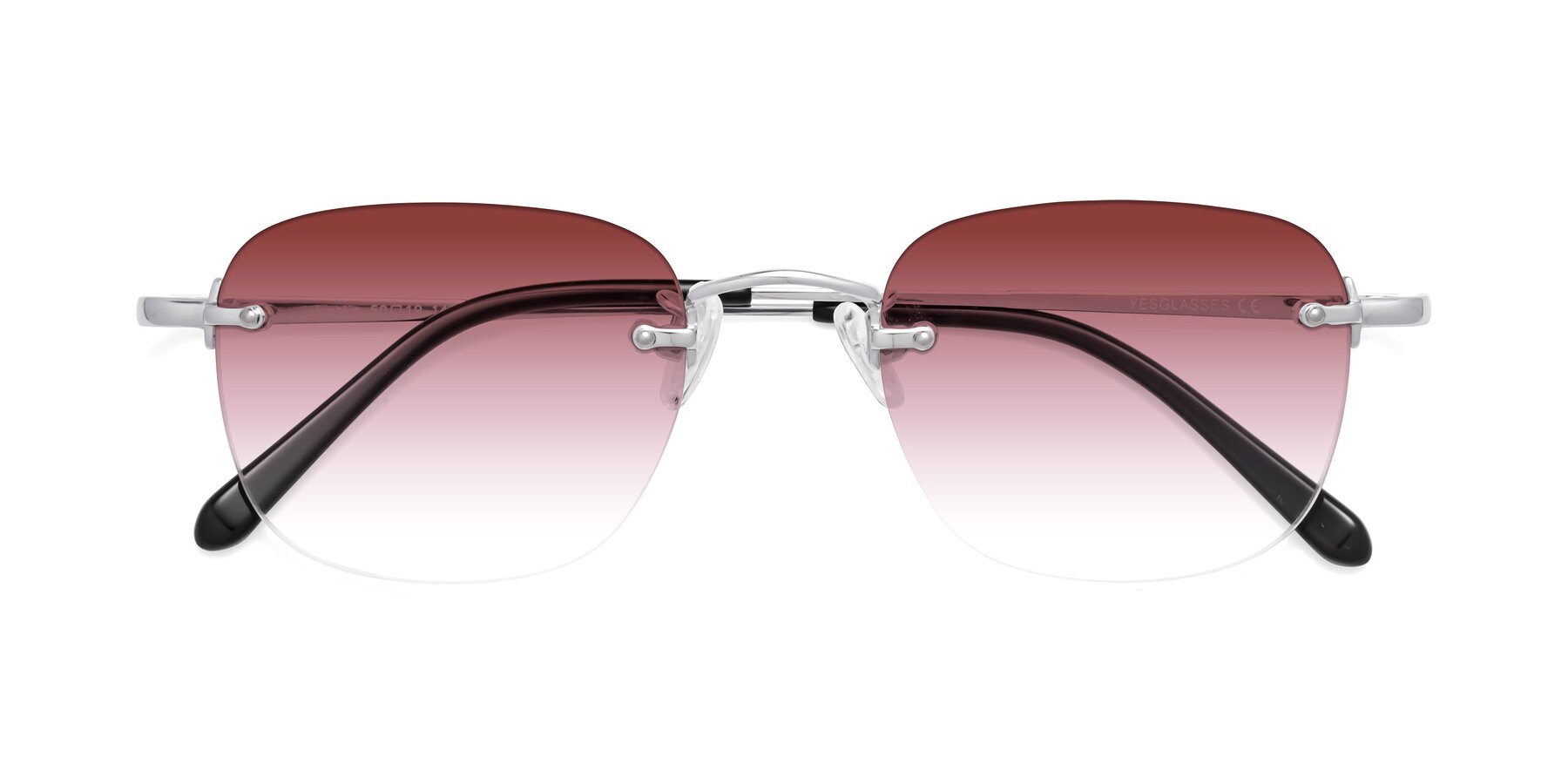 Folded Front of Leslie in Silver with Garnet Gradient Lenses