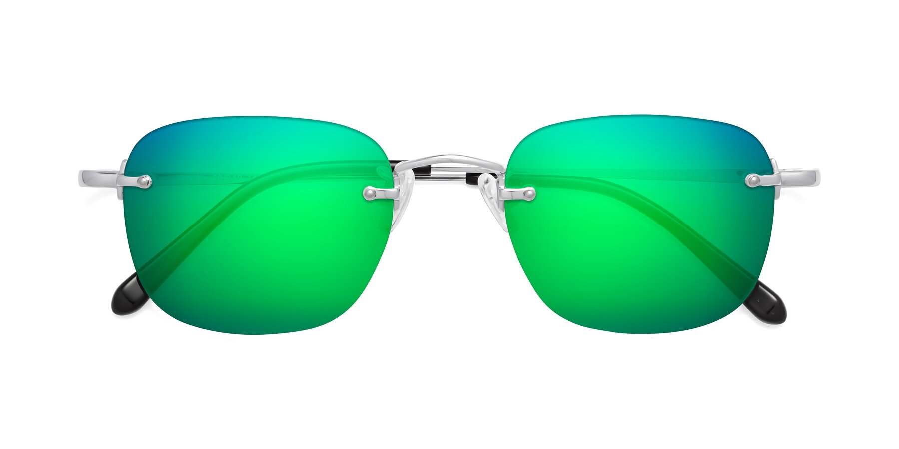 Folded Front of Leslie in Silver with Green Mirrored Lenses