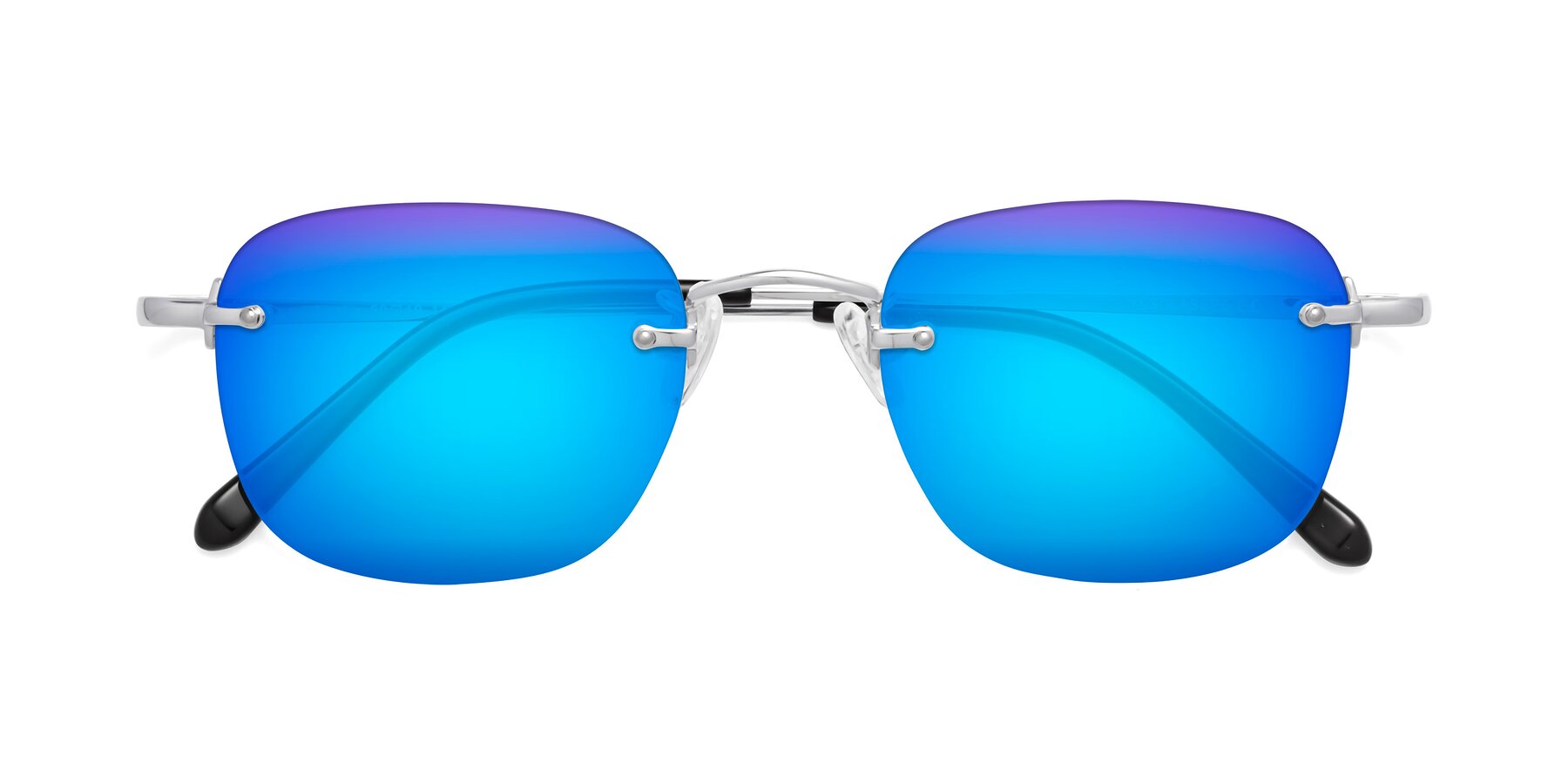 Folded Front of Leslie in Silver with Blue Mirrored Lenses