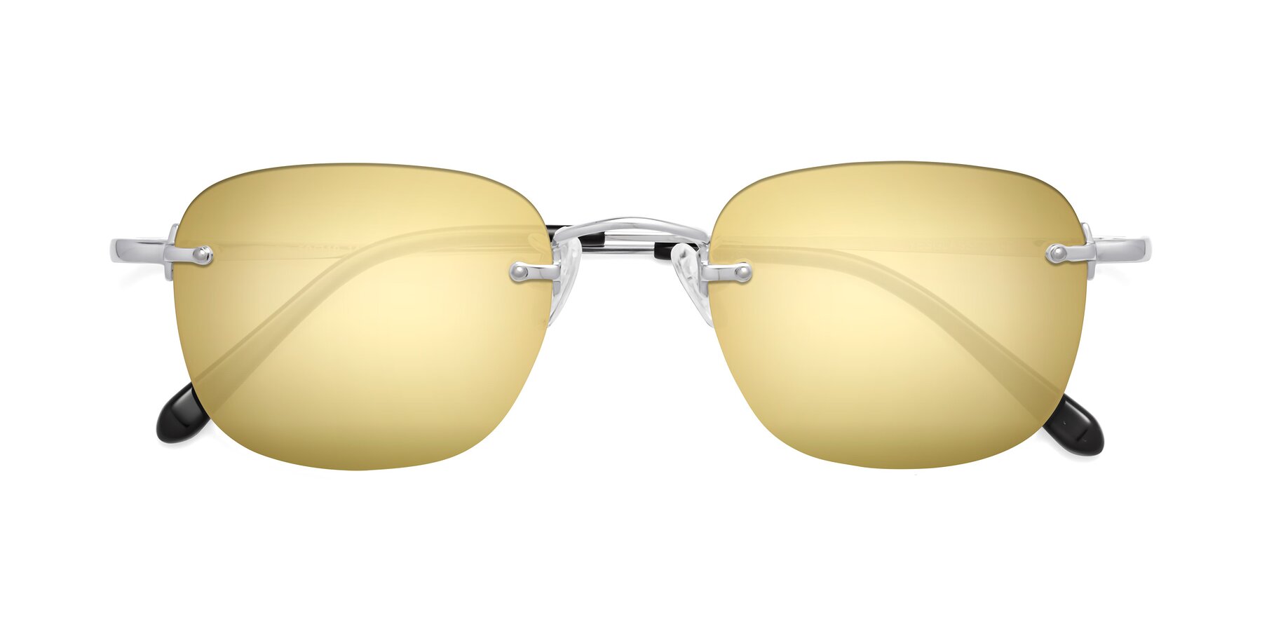 Folded Front of Leslie in Silver with Gold Mirrored Lenses