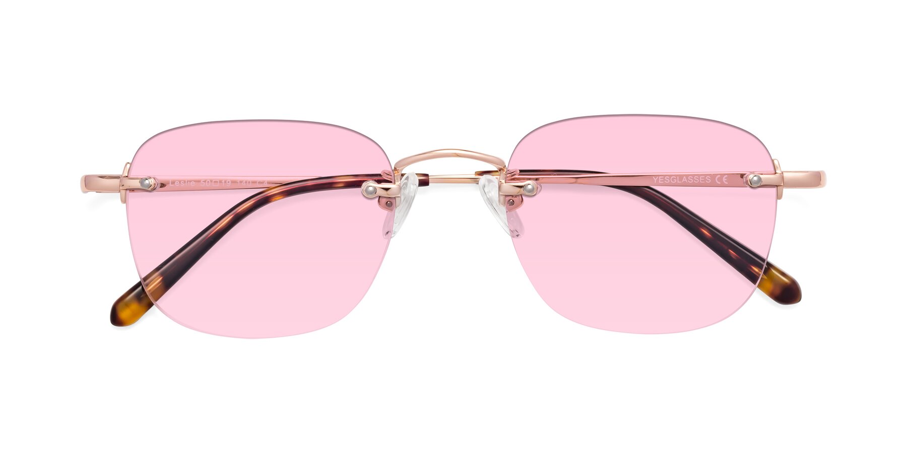 Folded Front of Leslie in Rose Gold with Light Pink Tinted Lenses
