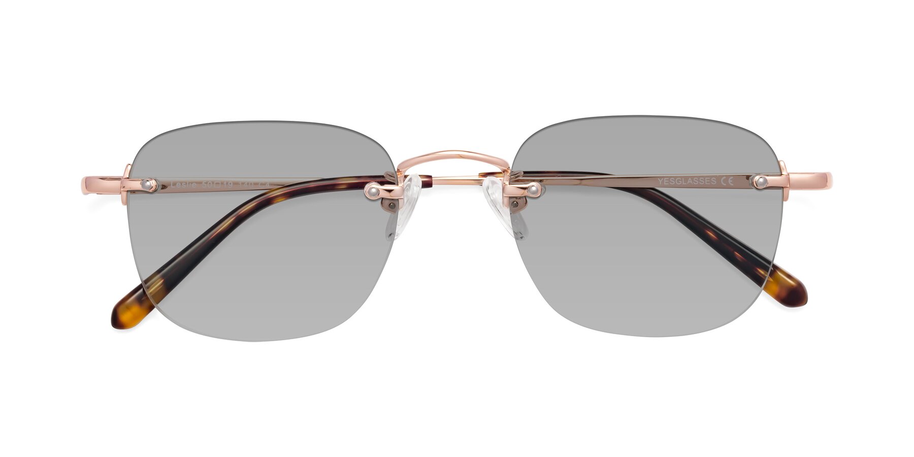 Folded Front of Leslie in Rose Gold with Light Gray Tinted Lenses