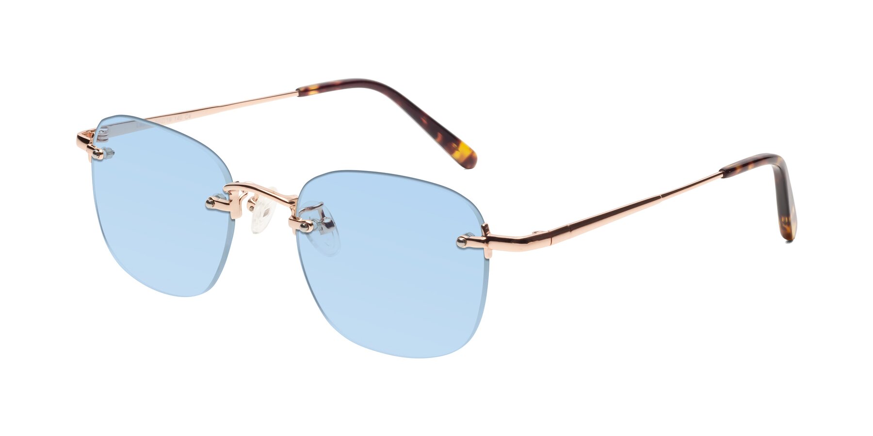Angle of Leslie in Rose Gold with Light Blue Tinted Lenses