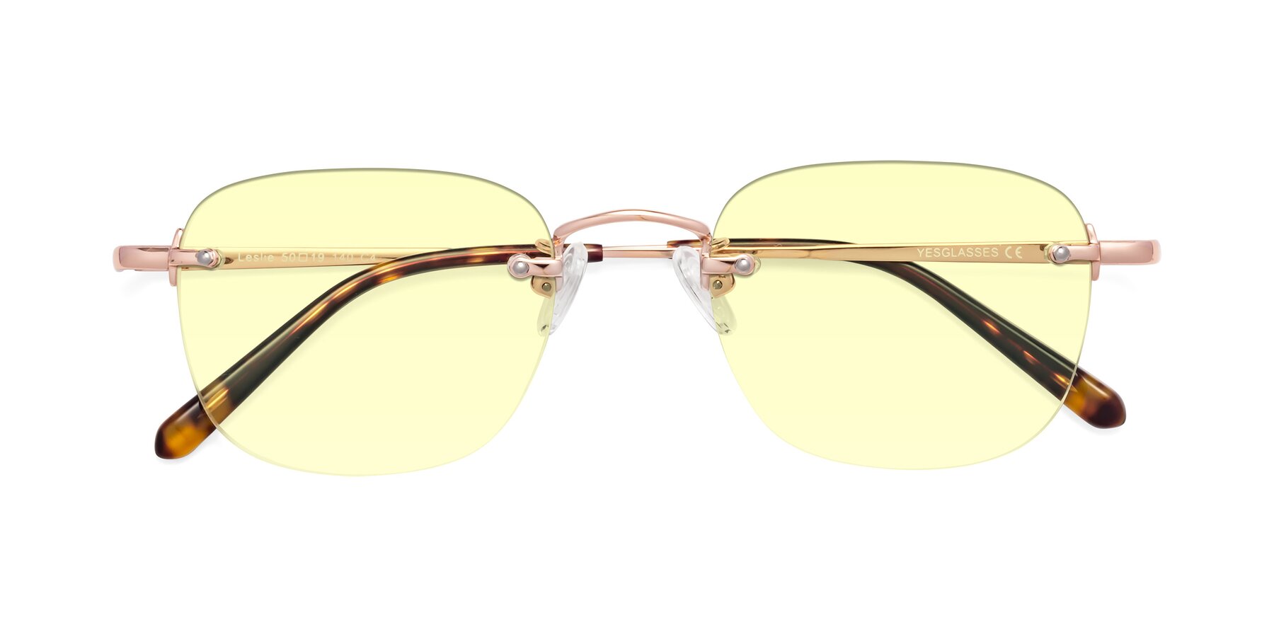 Folded Front of Leslie in Rose Gold with Light Yellow Tinted Lenses