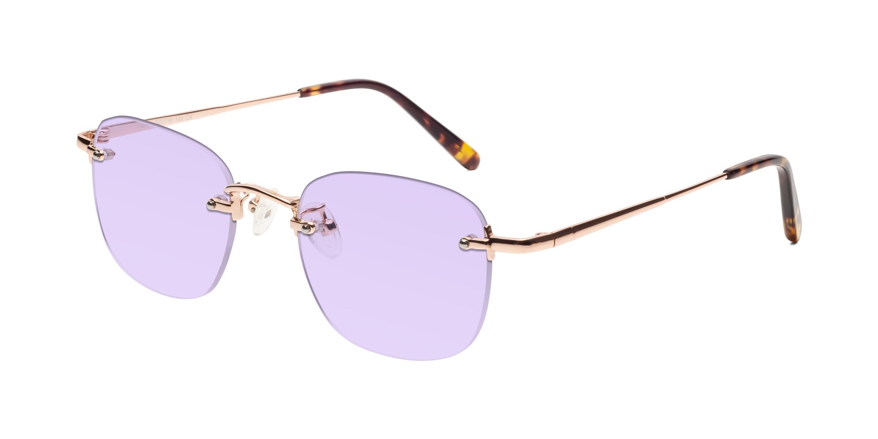 Angle of Leslie in Rose Gold with Light Purple Tinted Lenses