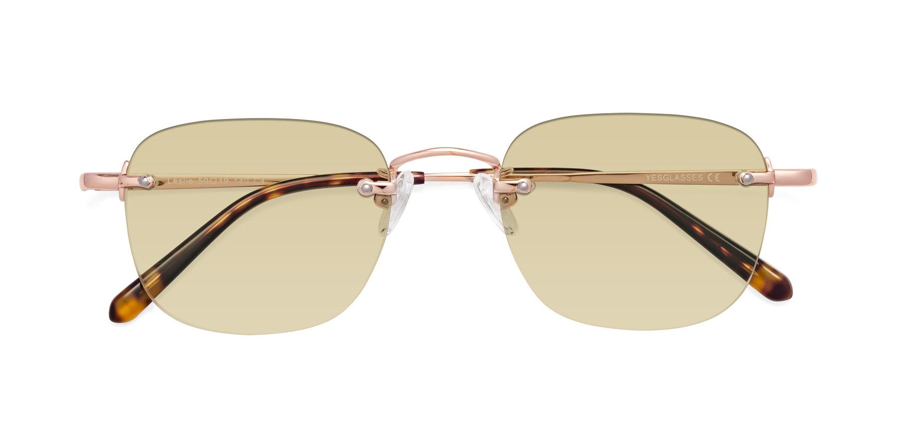Folded Front of Leslie in Rose Gold with Light Champagne Tinted Lenses