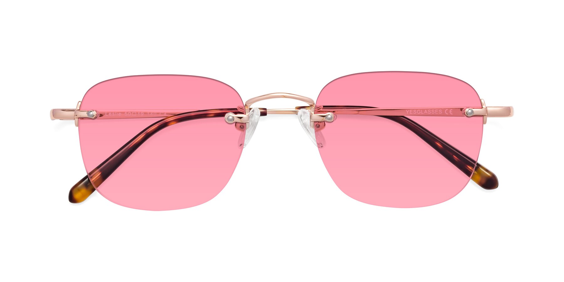 Folded Front of Leslie in Rose Gold with Pink Tinted Lenses