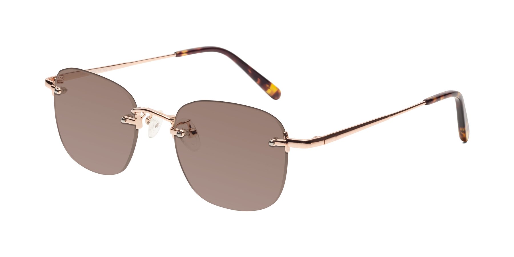 Angle of Leslie in Rose Gold with Medium Brown Tinted Lenses
