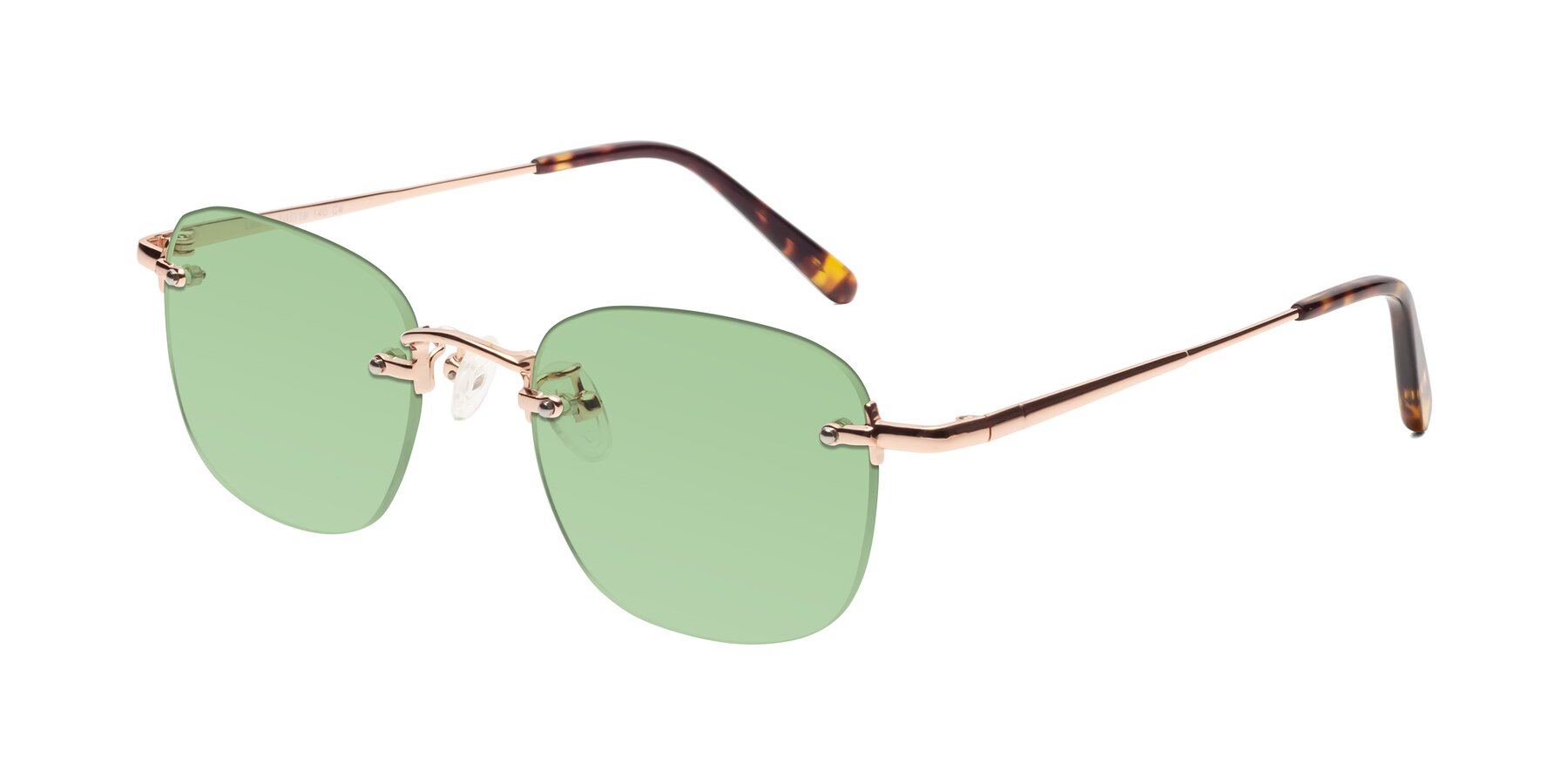Angle of Leslie in Rose Gold with Medium Green Tinted Lenses