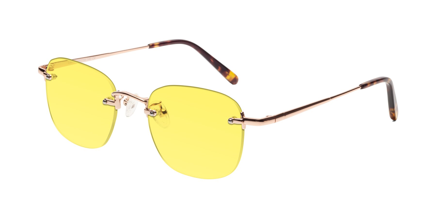 Angle of Leslie in Rose Gold with Medium Yellow Tinted Lenses