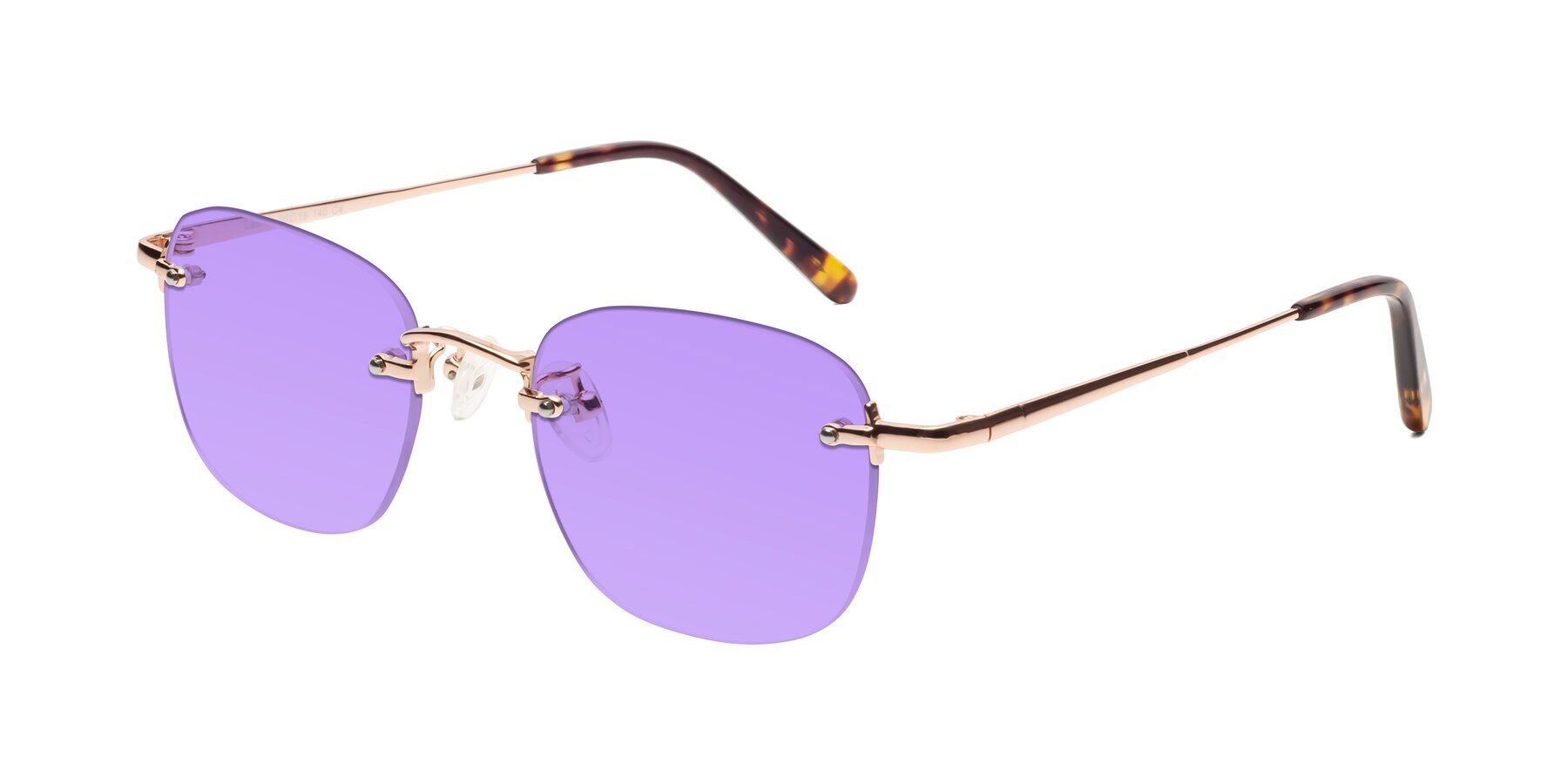 Angle of Leslie in Rose Gold with Medium Purple Tinted Lenses