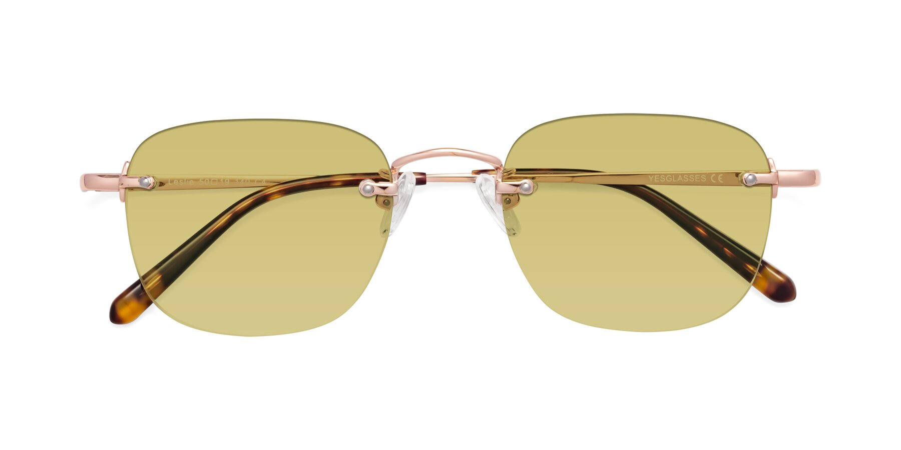 Folded Front of Leslie in Rose Gold with Medium Champagne Tinted Lenses