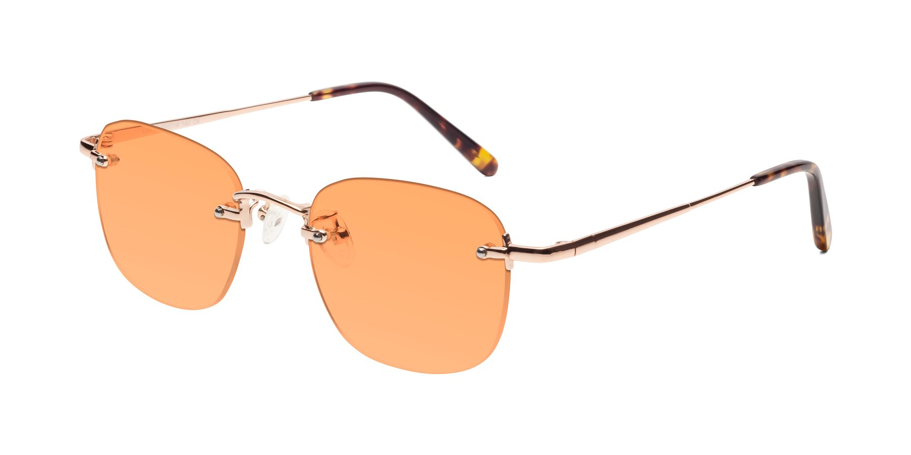 Angle of Leslie in Rose Gold with Medium Orange Tinted Lenses