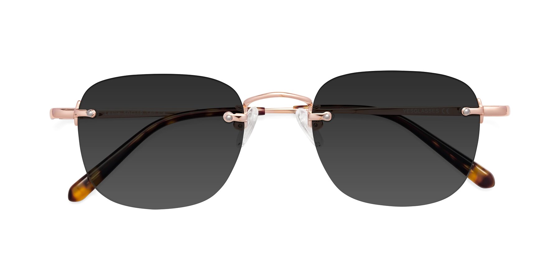 Folded Front of Leslie in Rose Gold with Gray Tinted Lenses