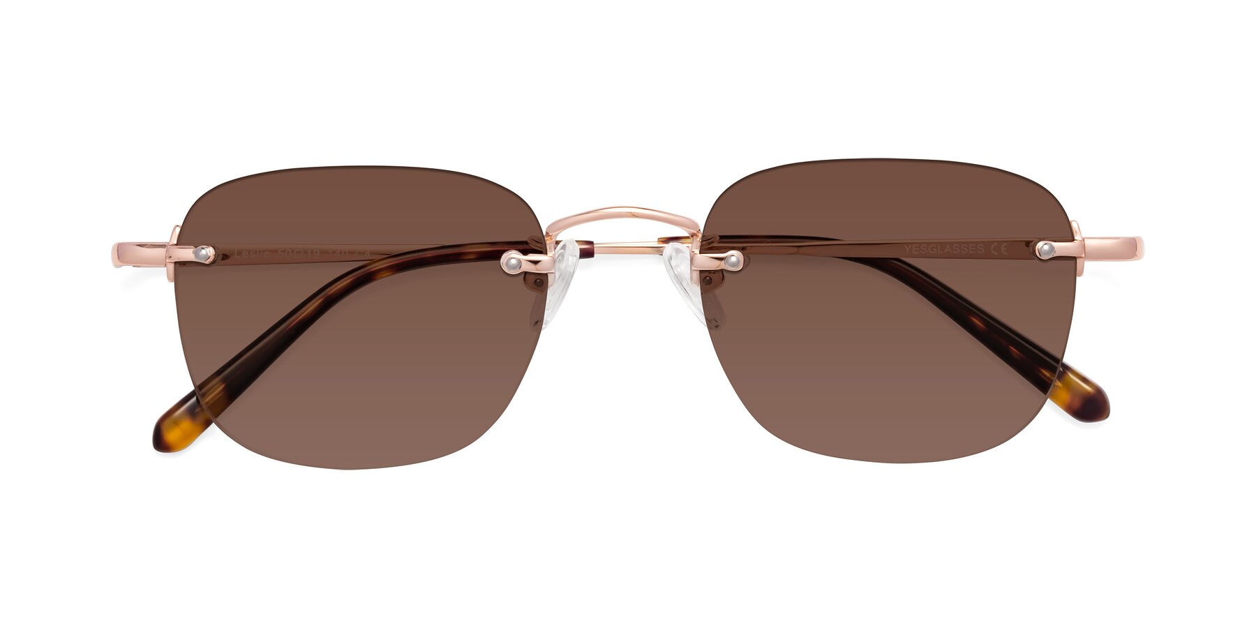 Folded Front of Leslie in Rose Gold with Brown Tinted Lenses