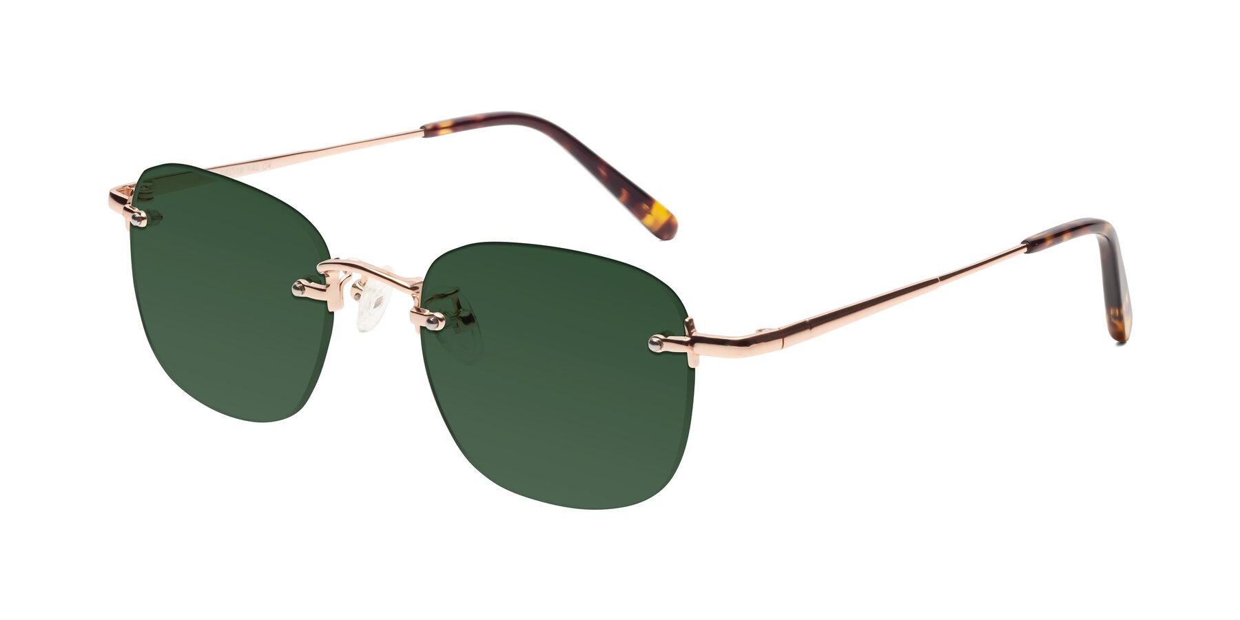 Angle of Leslie in Rose Gold with Green Tinted Lenses